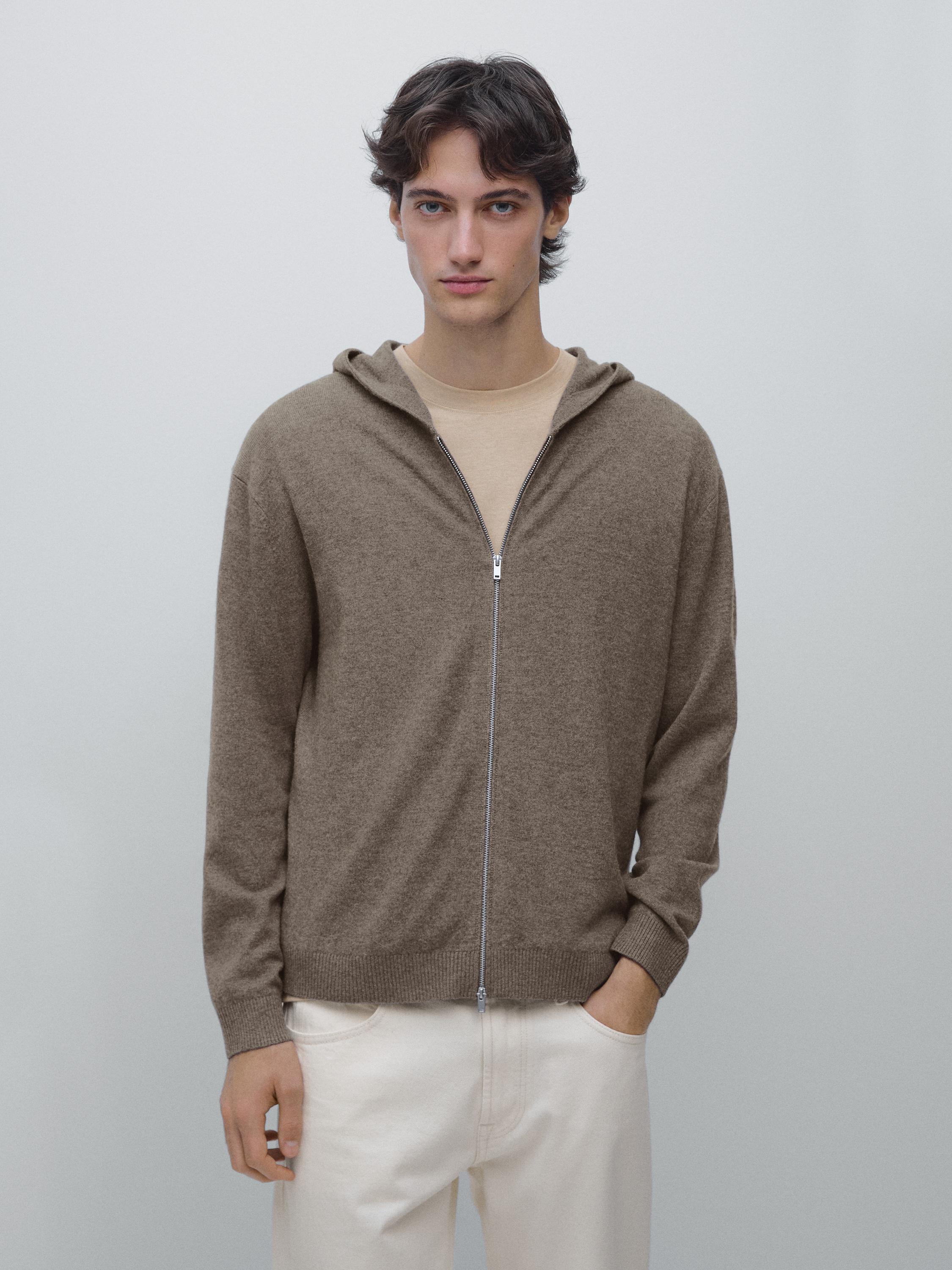 Wool blend knit cardigan with hood